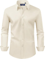 Men's Dress Shirt Regular Fit Stretch Stain Shield Long Sleeve Solid Business Wedding Button Down Shirts