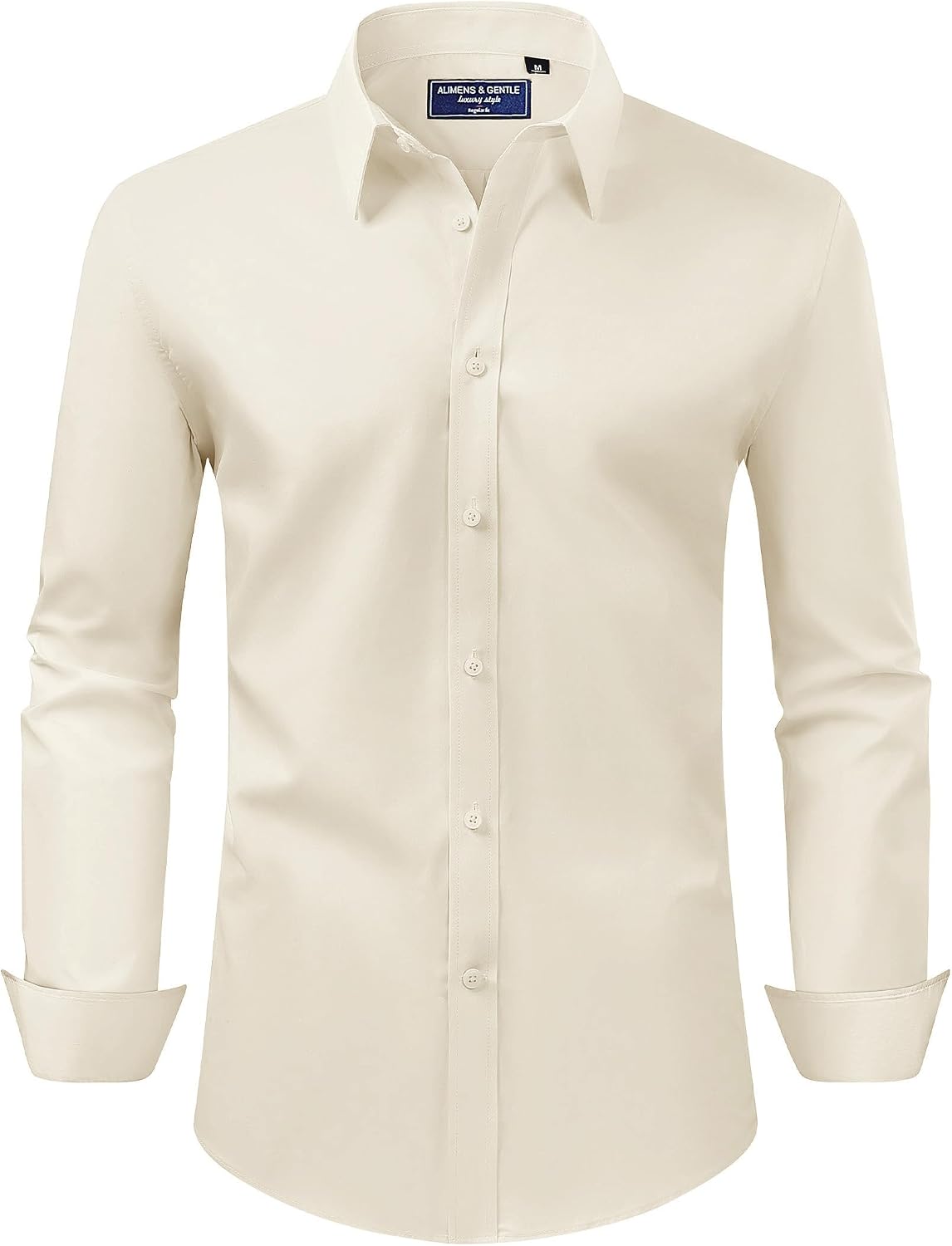 Men's Dress Shirt Regular Fit Stretch Stain Shield Long Sleeve Solid Business Wedding Button Down Shirts