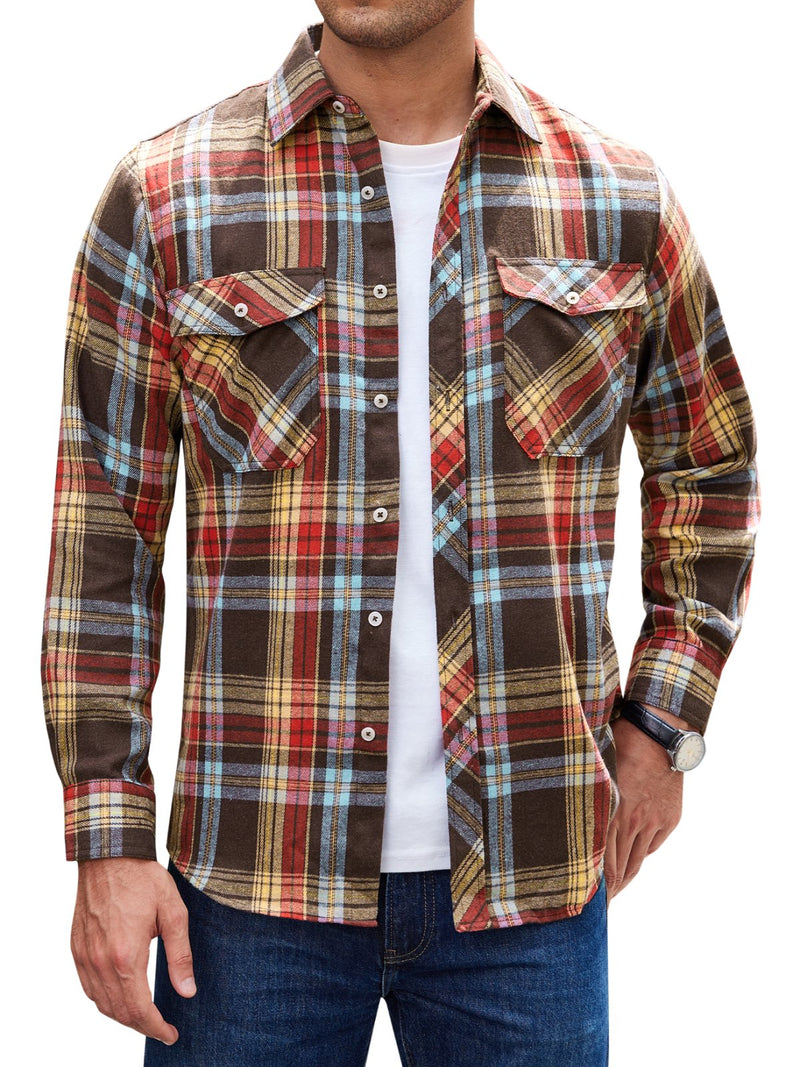 Alimens & Gentle Mens Long Sleeve Multi-color Plaid Shirts Flannel Casual Shirt