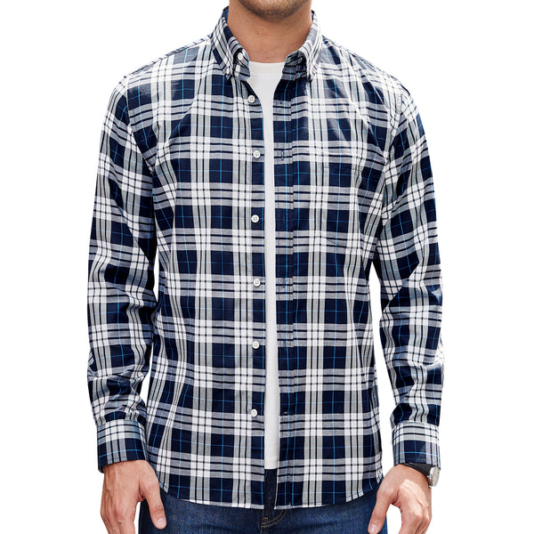 Alimens & Gentle Men's Plaid Button Down Shirts Cotton Long Sleeve Shirts Gingham Shirt