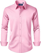 Men's Dress Shirt Regular Fit Stretch Stain Shield Long Sleeve Solid Business Wedding Button Down Shirts