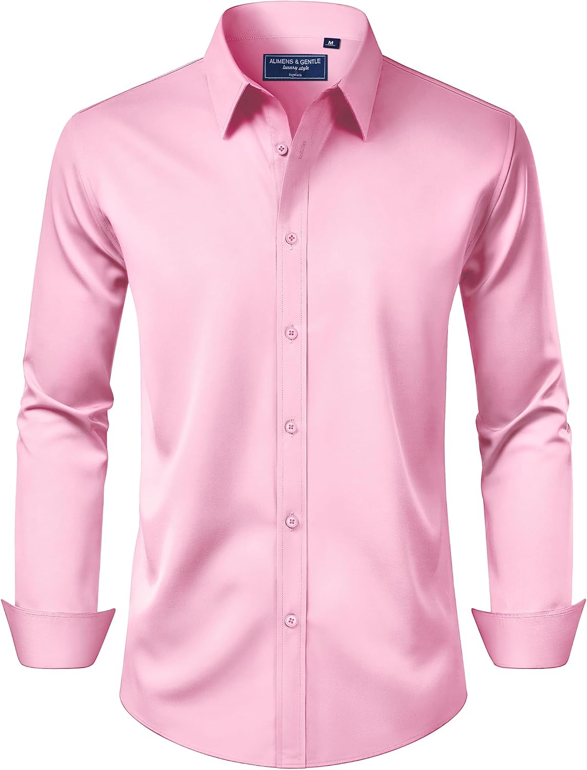 Men's Dress Shirt Regular Fit Stretch Stain Shield Long Sleeve Solid Business Wedding Button Down Shirts
