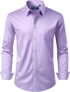 Men's Dress Shirt Regular Fit Stretch Stain Shield Long Sleeve Solid Business Wedding Button Down Shirts