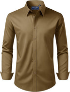 Men's Dress Shirt Regular Fit Stretch Stain Shield Long Sleeve Solid Business Wedding Button Down Shirts