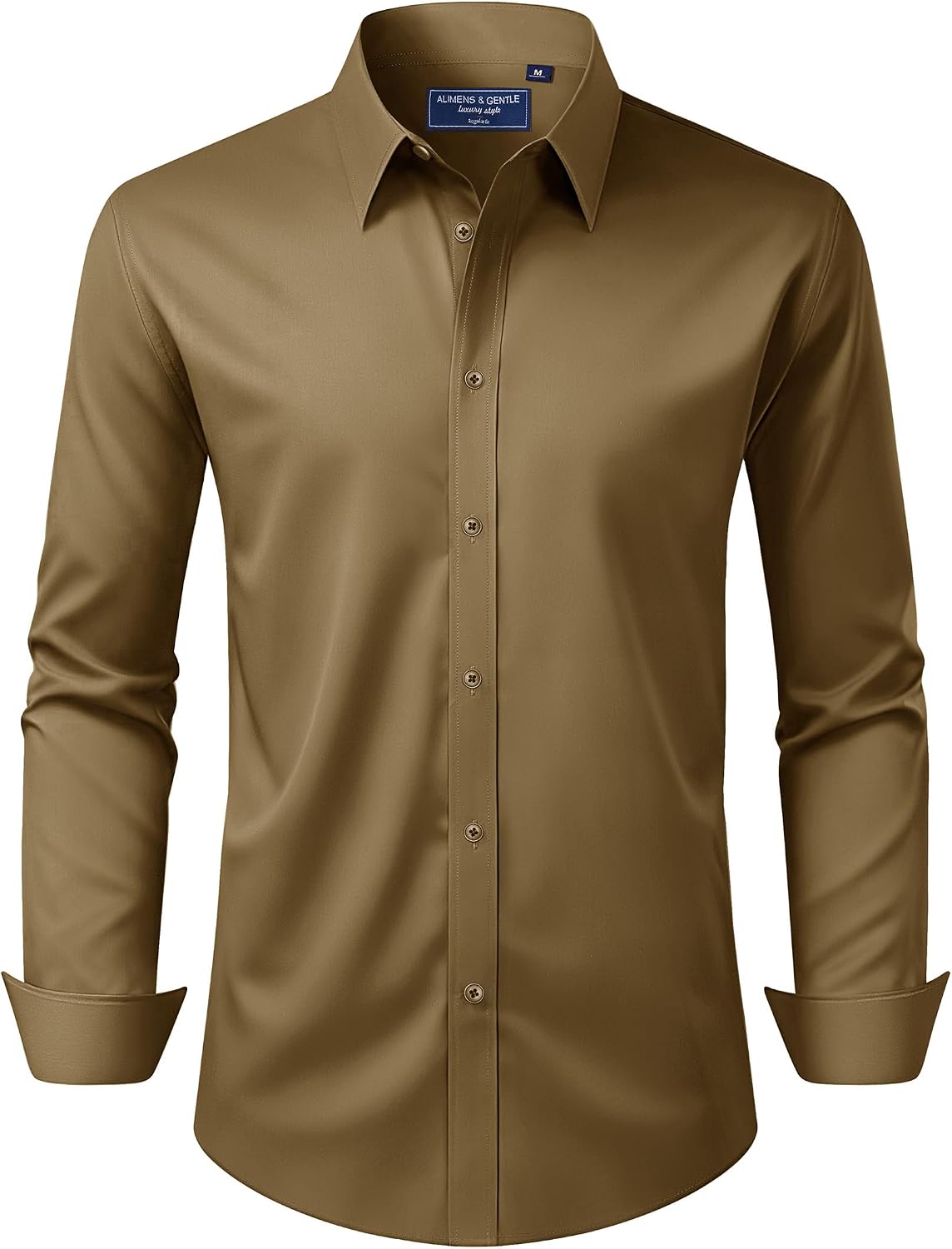 Men's Dress Shirt Regular Fit Stretch Stain Shield Long Sleeve Solid Business Wedding Button Down Shirts