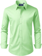 Men's Dress Shirt Regular Fit Stretch Stain Shield Long Sleeve Solid Business Wedding Button Down Shirts