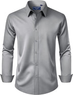 Men's Dress Shirt Regular Fit Stretch Stain Shield Long Sleeve Solid Business Wedding Button Down Shirts