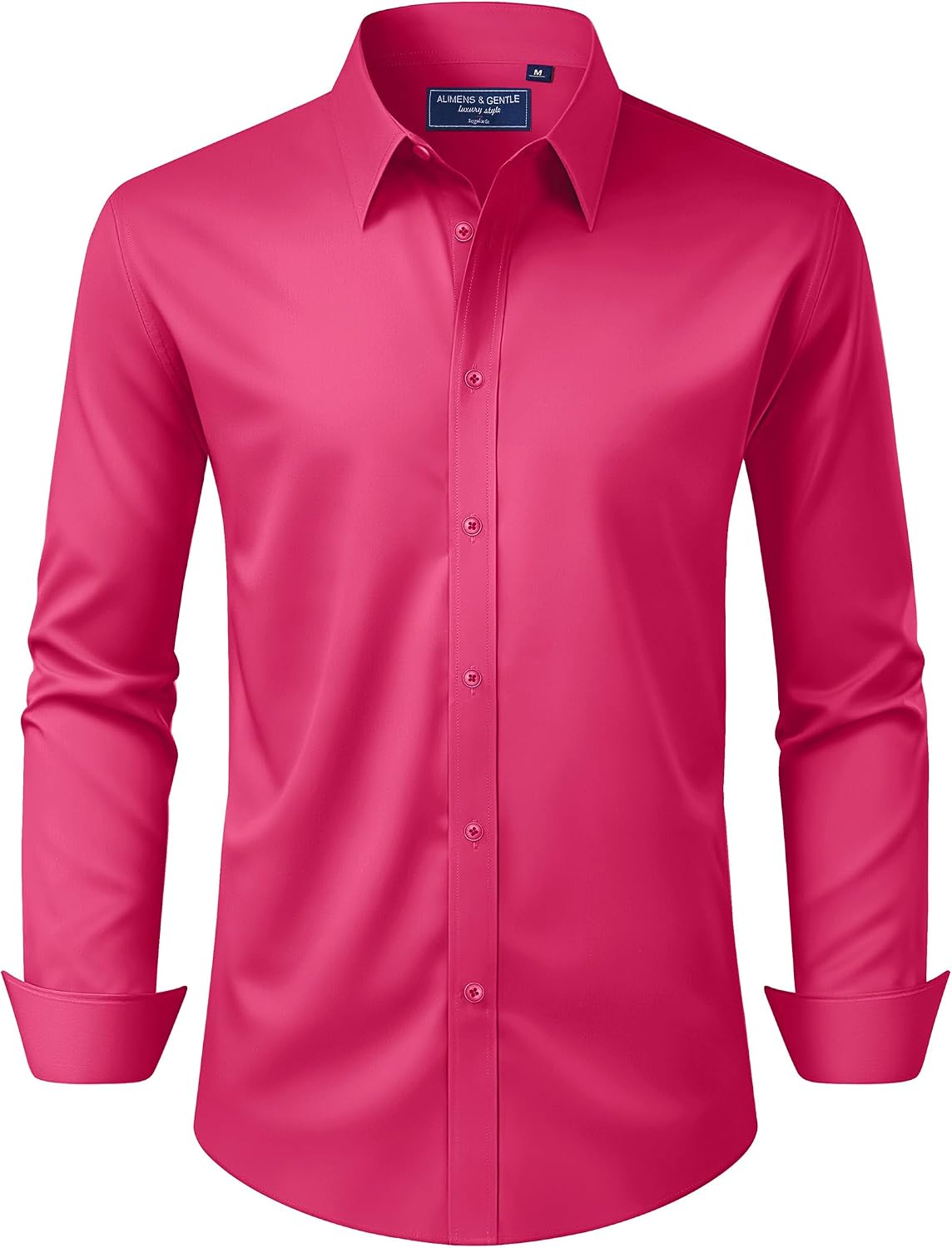 Men's Dress Shirt Regular Fit Stretch Stain Shield Long Sleeve Solid Business Wedding Button Down Shirts
