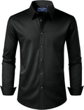 Men's Dress Shirt Regular Fit Stretch Stain Shield Long Sleeve Solid Business Wedding Button Down Shirts