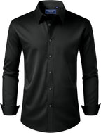 Men's Dress Shirt Regular Fit Stretch Stain Shield Long Sleeve Solid Business Wedding Button Down Shirts