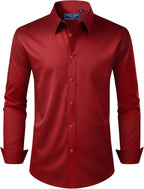 Men's Dress Shirt Regular Fit Stretch Stain Shield Long Sleeve Solid Business Wedding Button Down Shirts