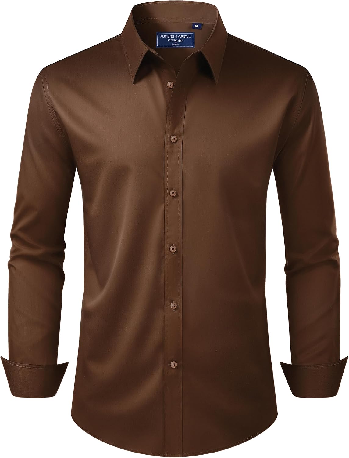 Men's Dress Shirt Regular Fit Stretch Stain Shield Long Sleeve Solid Business Wedding Button Down Shirts