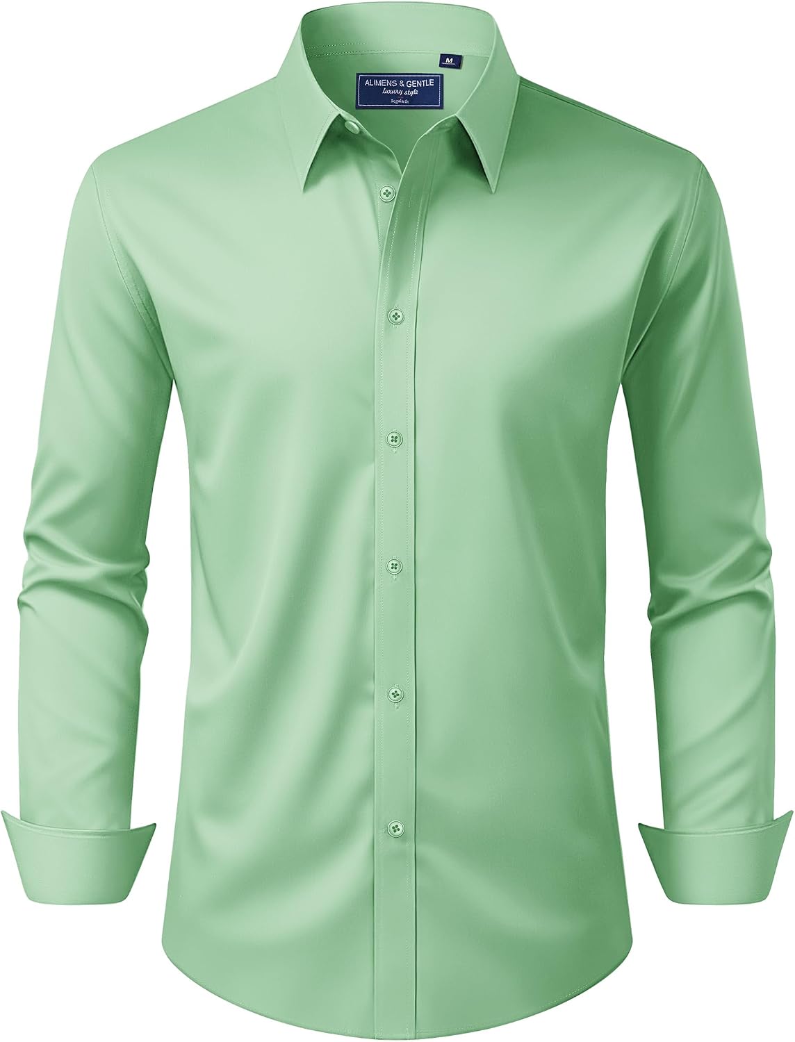 Men's Dress Shirt Regular Fit Stretch Stain Shield Long Sleeve Solid Business Wedding Button Down Shirts