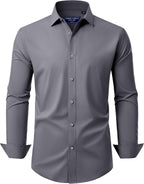 Men's Dress Shirt Regular Fit Stretch Stain Shield Long Sleeve Solid Business Wedding Button Down Shirts