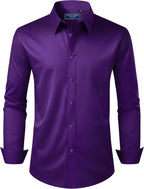 Men's Dress Shirt Regular Fit Stretch Stain Shield Long Sleeve Solid Business Wedding Button Down Shirts
