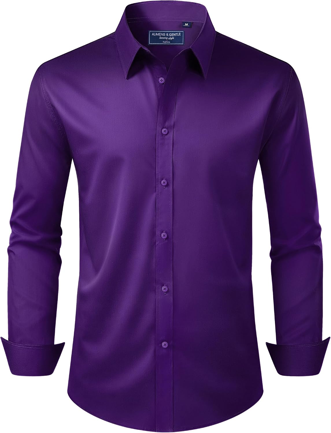 Men's Dress Shirt Regular Fit Stretch Stain Shield Long Sleeve Solid Business Wedding Button Down Shirts