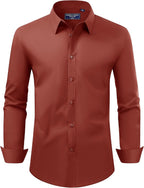 Men's Dress Shirt Regular Fit Stretch Stain Shield Long Sleeve Solid Business Wedding Button Down Shirts
