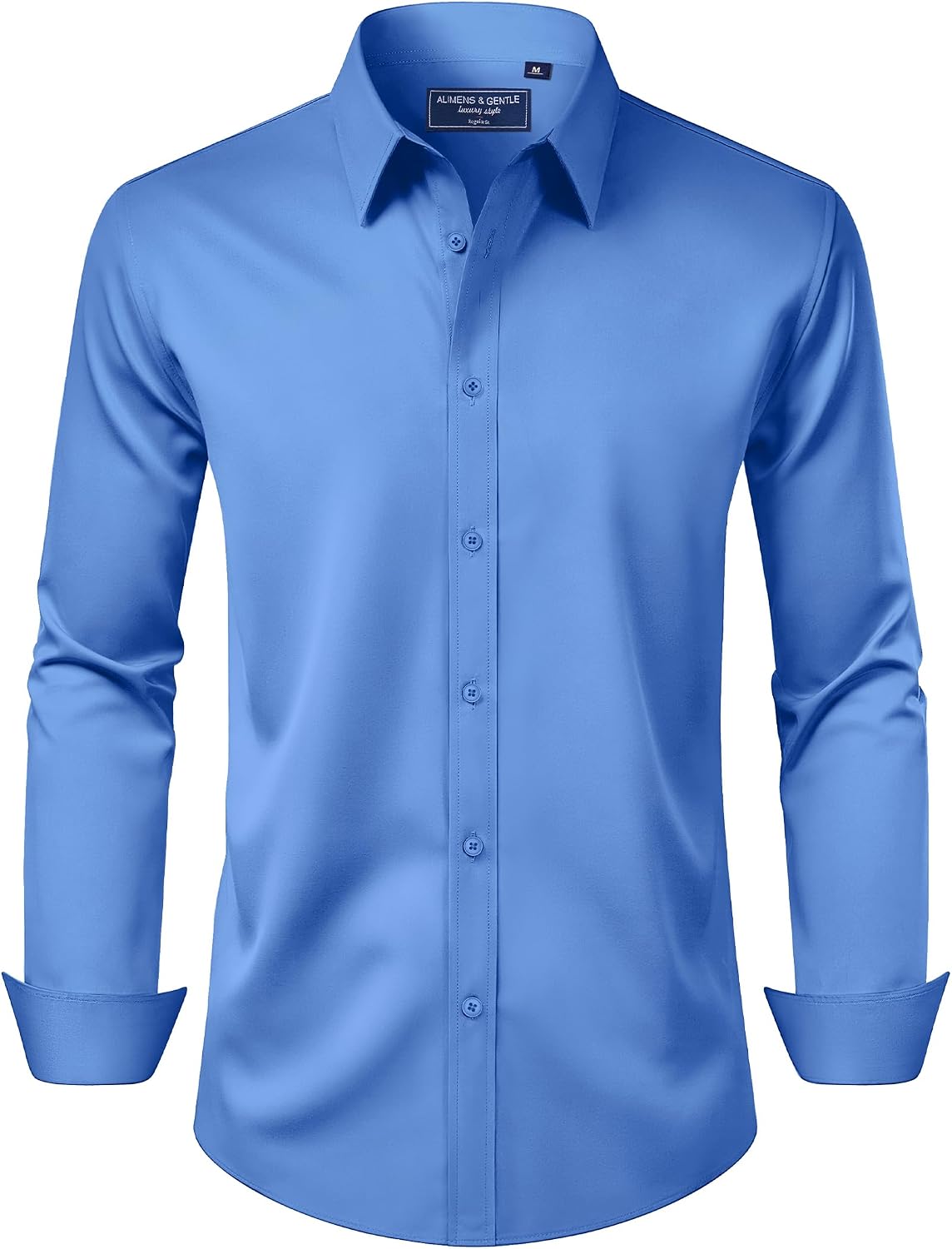 Men's Dress Shirt Regular Fit Stretch Stain Shield Long Sleeve Solid Business Wedding Button Down Shirts
