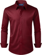 Men's Dress Shirt Regular Fit Stretch Stain Shield Long Sleeve Solid Business Wedding Button Down Shirts
