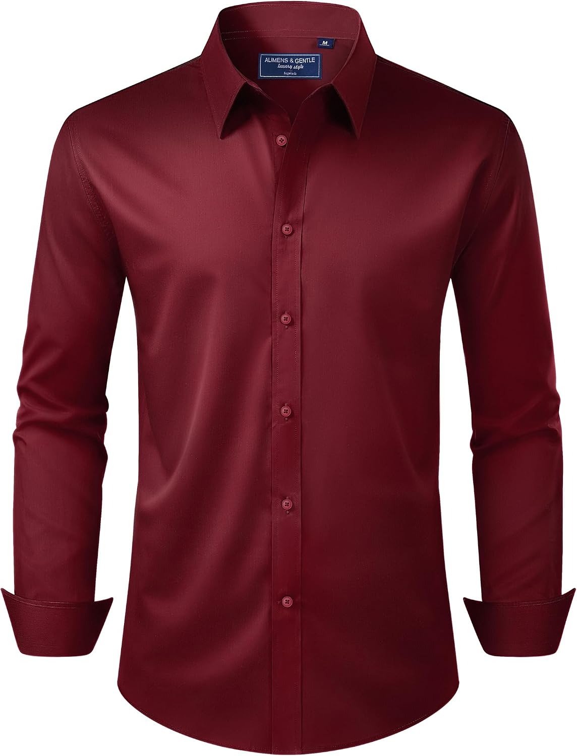 Men's Dress Shirt Regular Fit Stretch Stain Shield Long Sleeve Solid Business Wedding Button Down Shirts