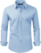 Men's Dress Shirt Regular Fit Stretch Stain Shield Long Sleeve Solid Business Wedding Button Down Shirts