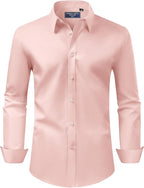 Men's Dress Shirt Regular Fit Stretch Stain Shield Long Sleeve Solid Business Wedding Button Down Shirts