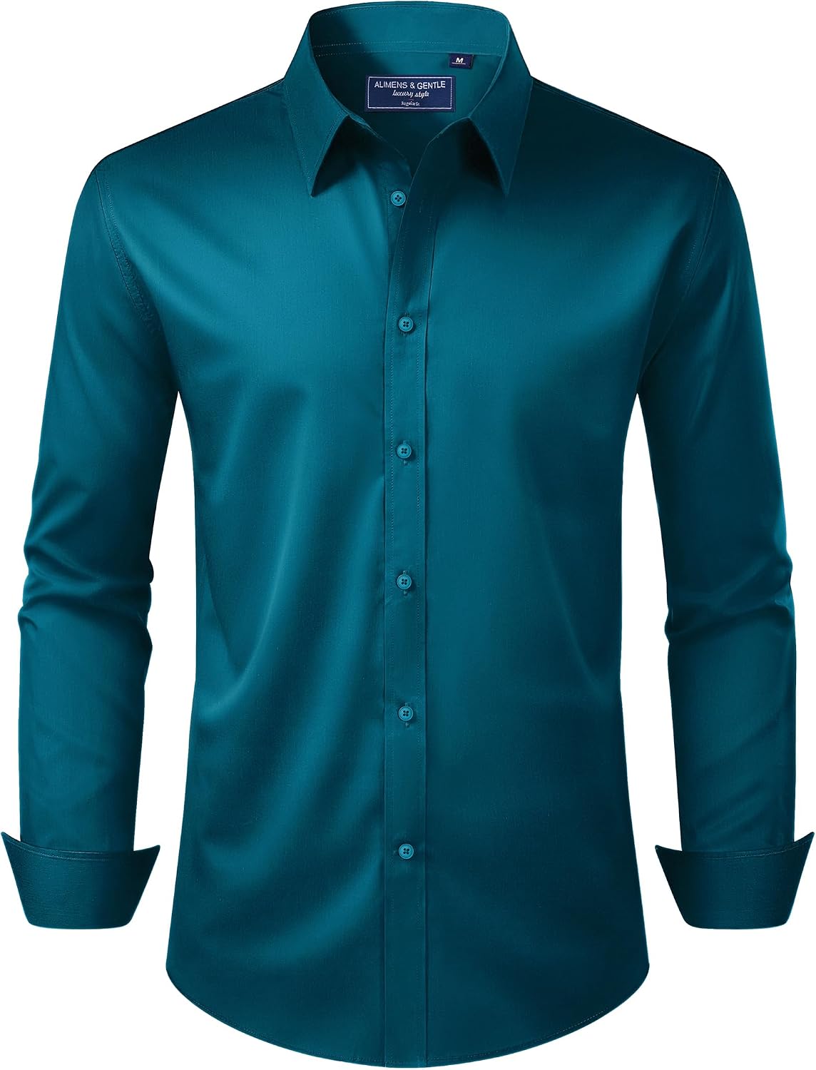 Men's Dress Shirt Regular Fit Stretch Stain Shield Long Sleeve Solid Business Wedding Button Down Shirts