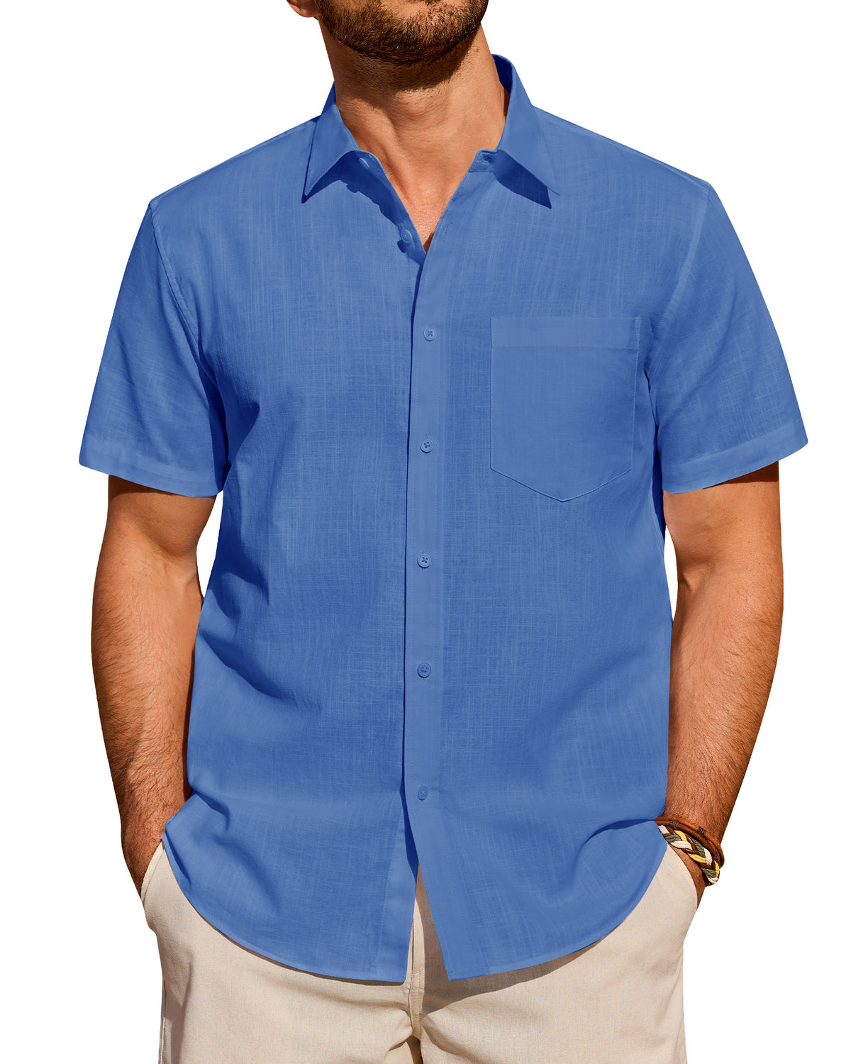 Men's Linen Shirts Short Sleeve Button Down Shirts Beach Summer Tops