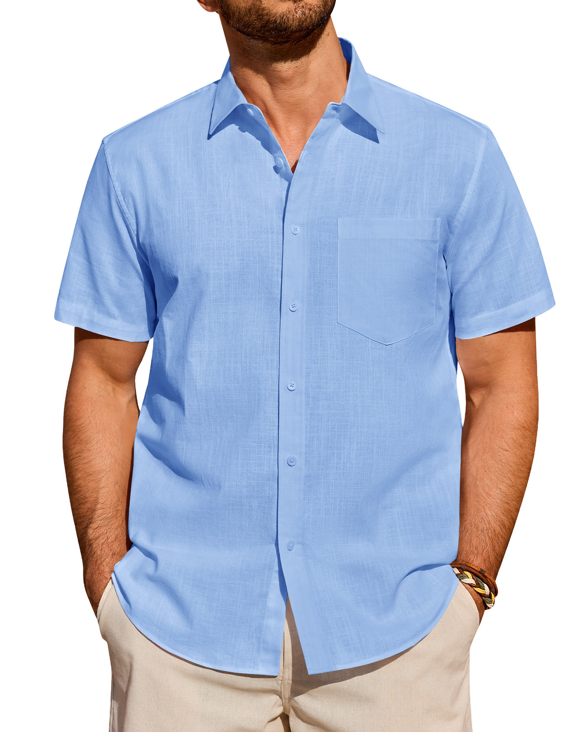 Men's Linen Shirts Short Sleeve Button Down Shirts Beach Summer Tops
