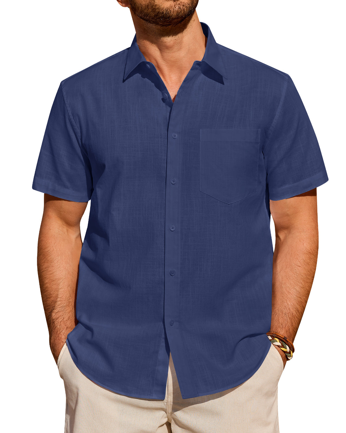 Men's Linen Shirts Short Sleeve Button Down Shirts Beach Summer Tops