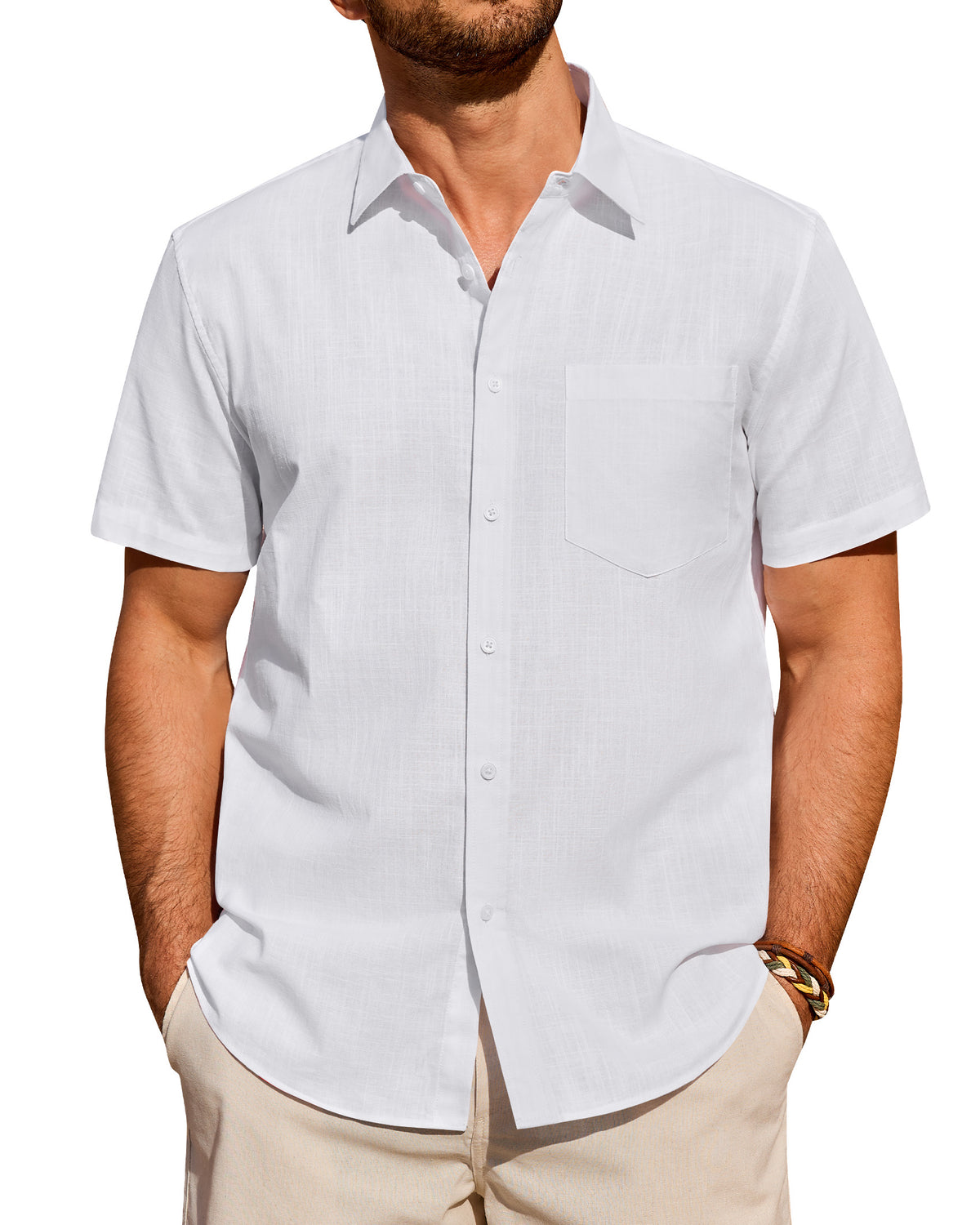 Men's Linen Shirts Short Sleeve Button Down Shirts Beach Summer Tops