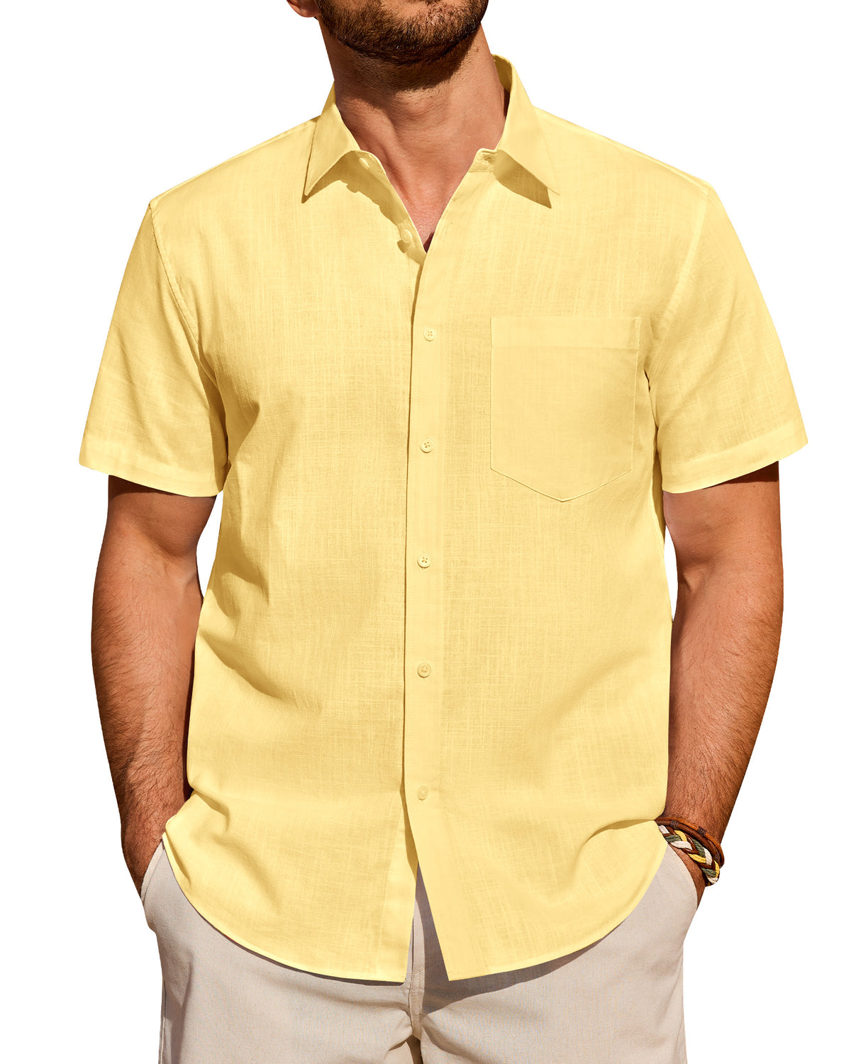 Men's Linen Shirts Short Sleeve Button Down Shirts Beach Summer Tops