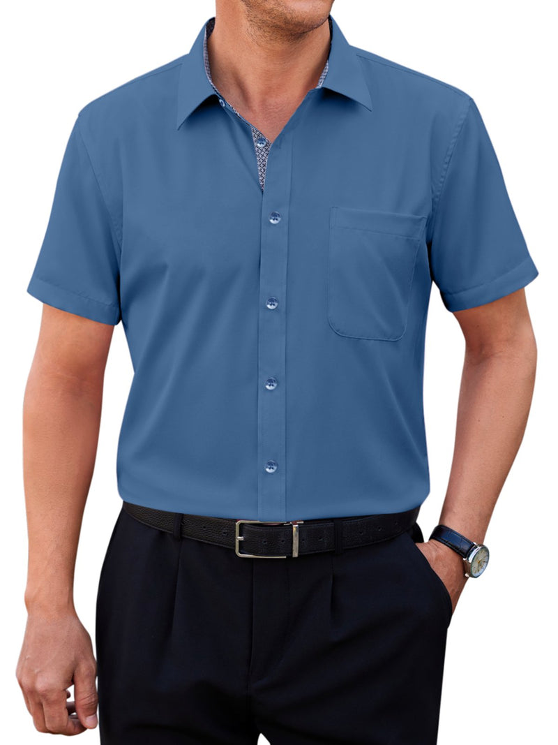 Alimens & Gentle Mens Short Sleeve Cotton Dress Shirts Wrinkle-Free Business Shirt