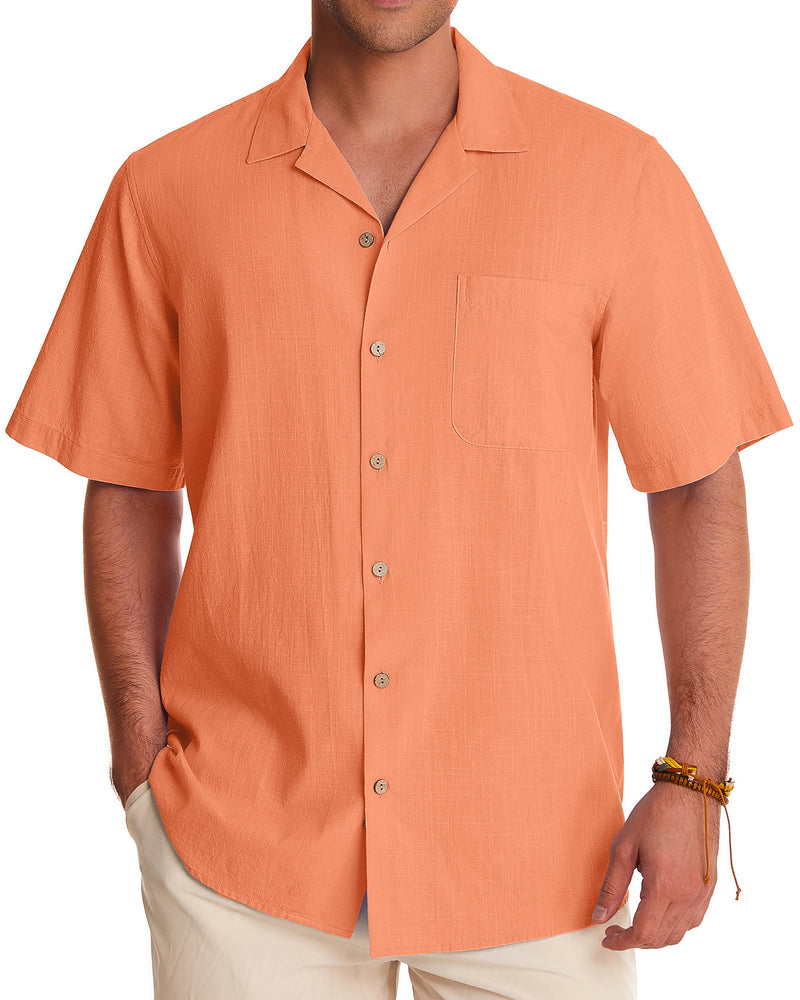 Men's Cotton Linen Shirts Short Sleeve Button Down Shirts Summer Beach Hawaiian Shirt