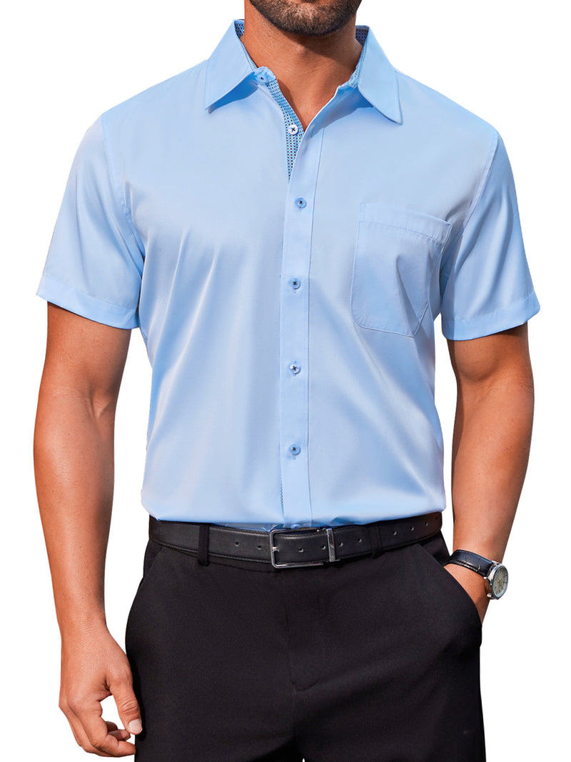 Alimens & Gentle Mens Short Sleeve Cotton Dress Shirts Wrinkle-Free Business Shirt