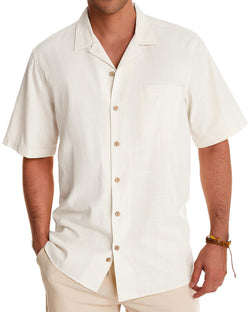 Men's Cotton Linen Shirts Short Sleeve Button Down Shirts Summer Beach Hawaiian Shirt