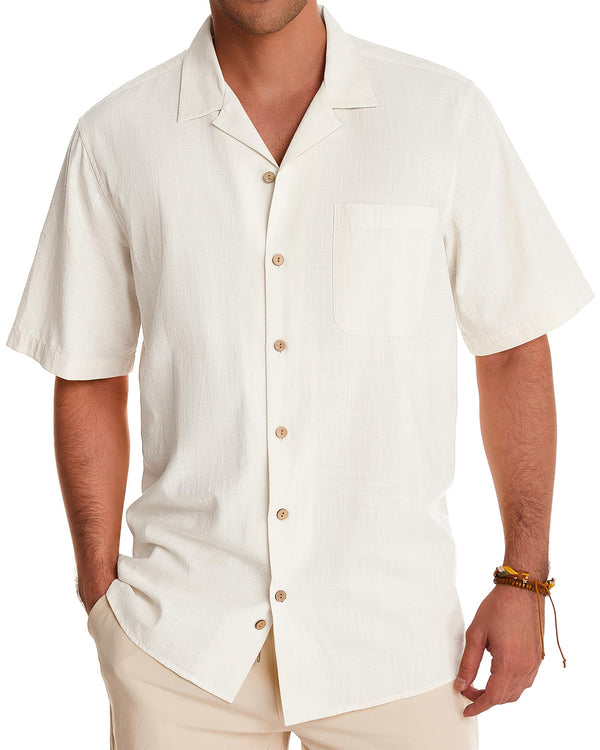 Men's Cotton Linen Shirts Short Sleeve Button Down Shirts Summer Beach Hawaiian Shirt