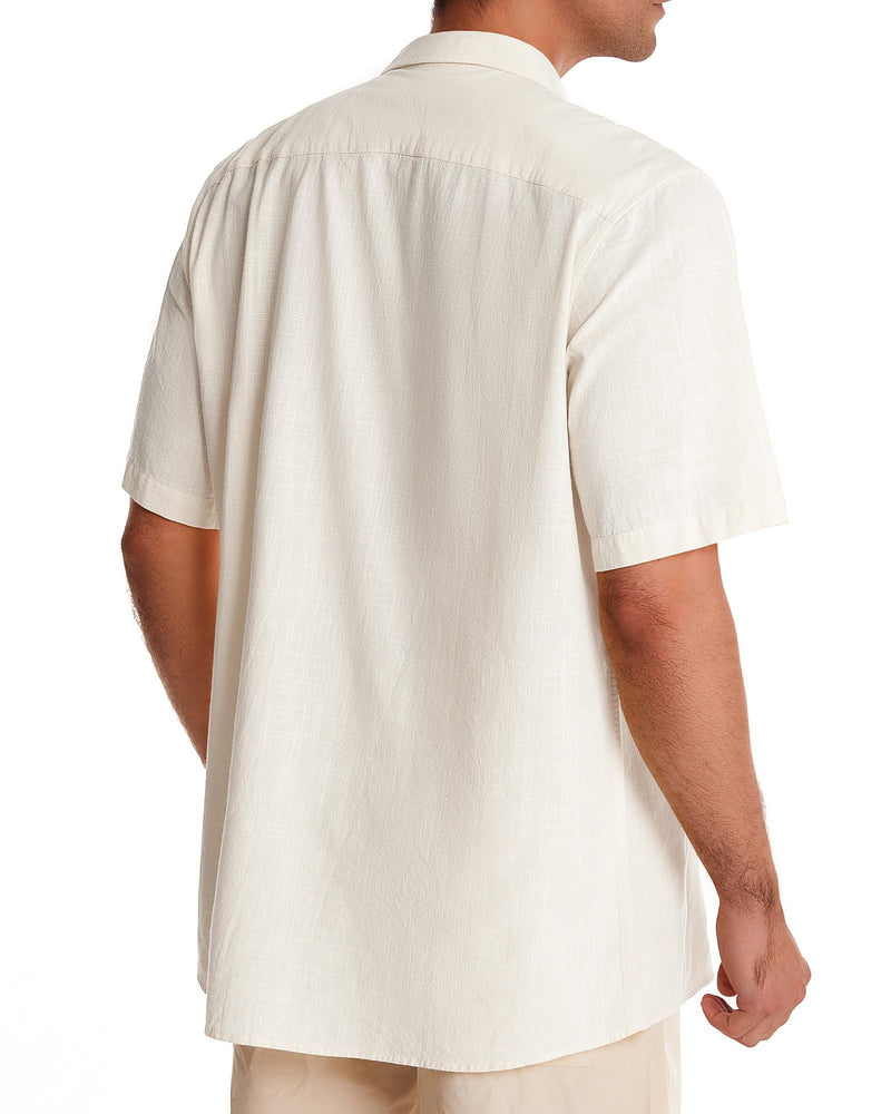 Men's Cotton Linen Shirts Short Sleeve Button Down Shirts Summer Beach Hawaiian Shirt