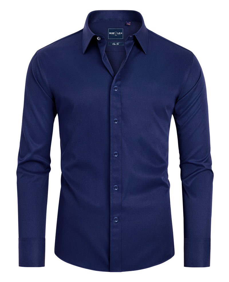 Men's Slim Fit Button Down Shirts Long Sleeve Stretch Wrinkle-Free Shirt Stain Sheild