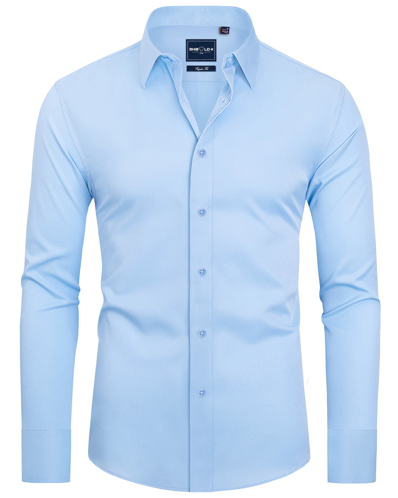Men's Slim Fit Button Down Shirts Long Sleeve Stretch Wrinkle-Free Shirt Stain Sheild
