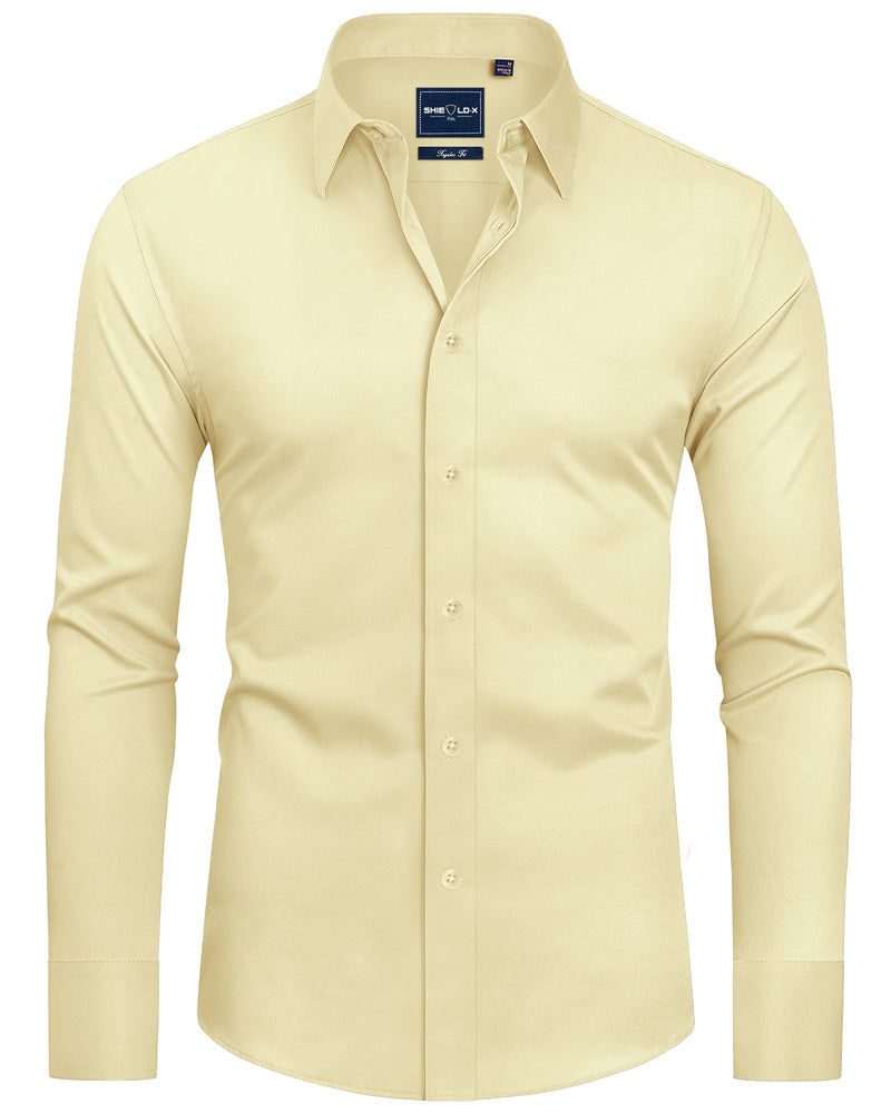 Men's Slim Fit Button Down Shirts Long Sleeve Stretch Wrinkle-Free Shirt Stain Sheild
