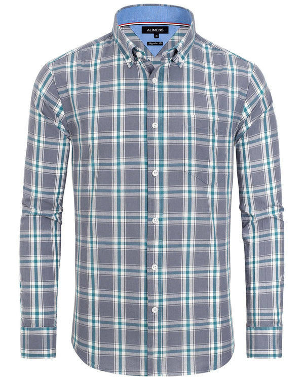 Alimens Men's Plaid Button Down Shirts Cotton Long Sleeve Dress Shirts Regular Fit Gingham Shirts