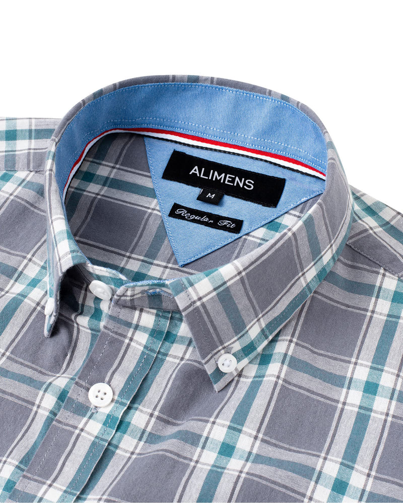 Alimens Men's Plaid Button Down Shirts Cotton Long Sleeve Dress Shirts Regular Fit Gingham Shirts