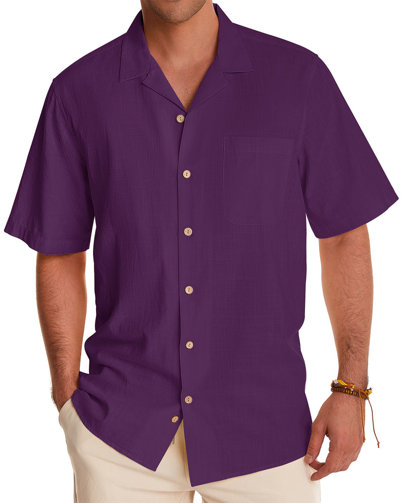 Men's Cotton Linen Shirts Short Sleeve Button Down Shirts Summer Beach Hawaiian Shirt