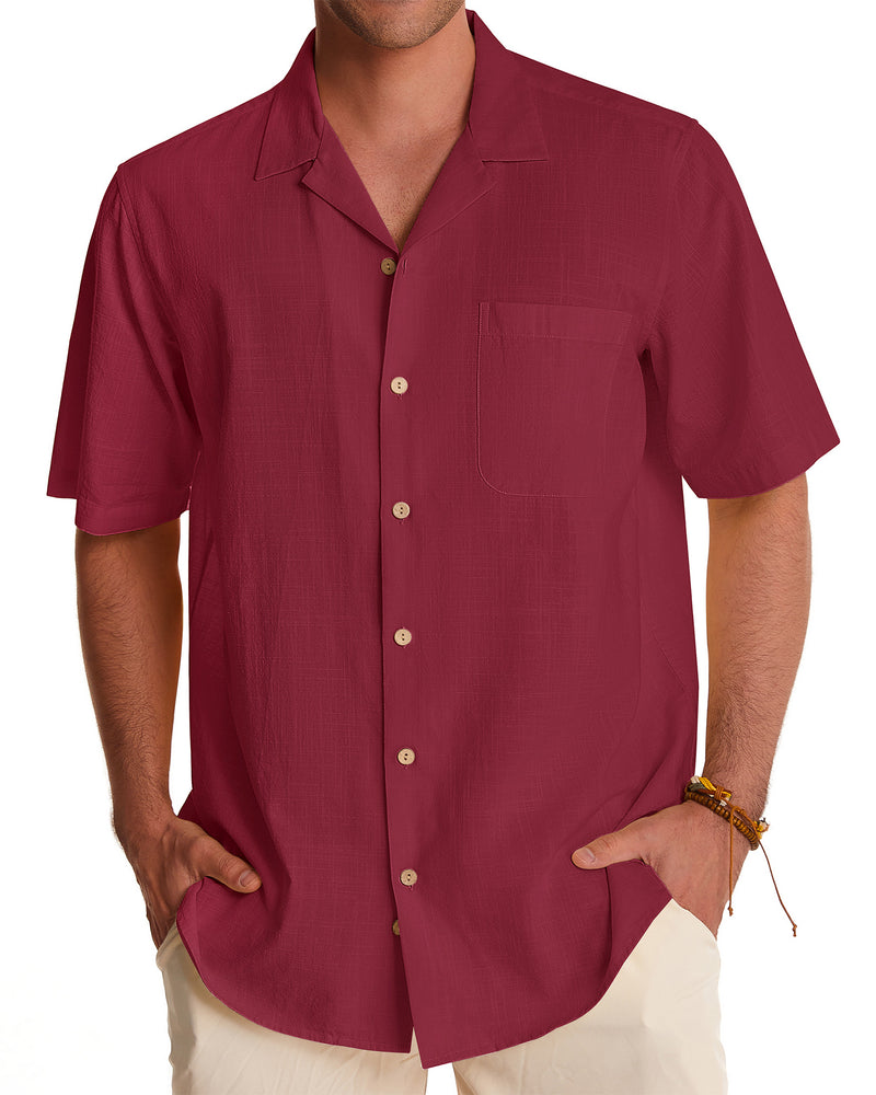 Men's Cotton Linen Shirts Short Sleeve Button Down Shirts Summer Beach Hawaiian Shirt