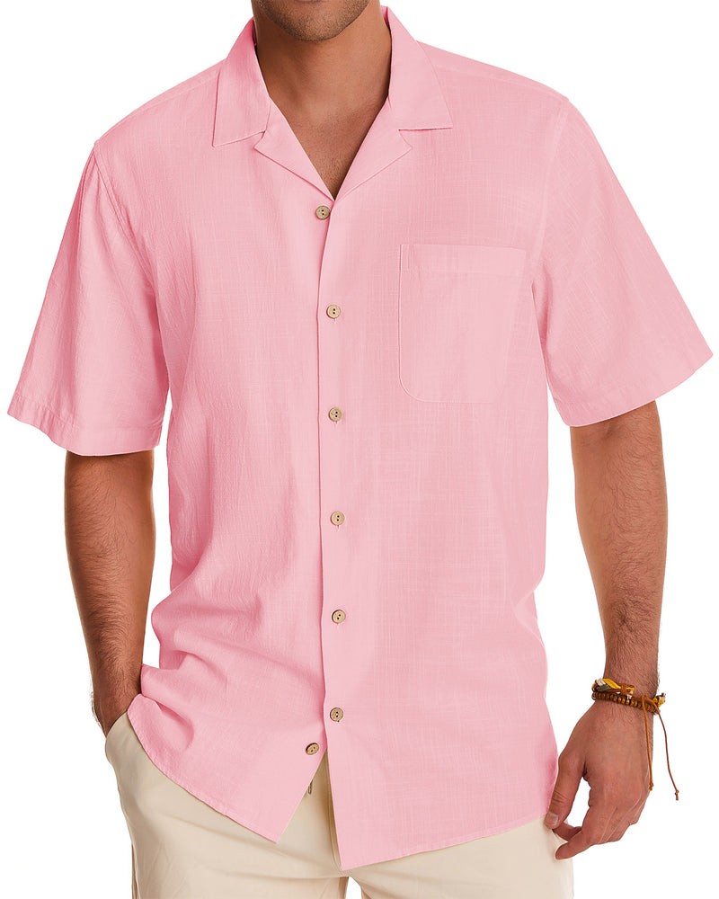 Men's Cotton Linen Shirts Short Sleeve Button Down Shirts Summer Beach Hawaiian Shirt