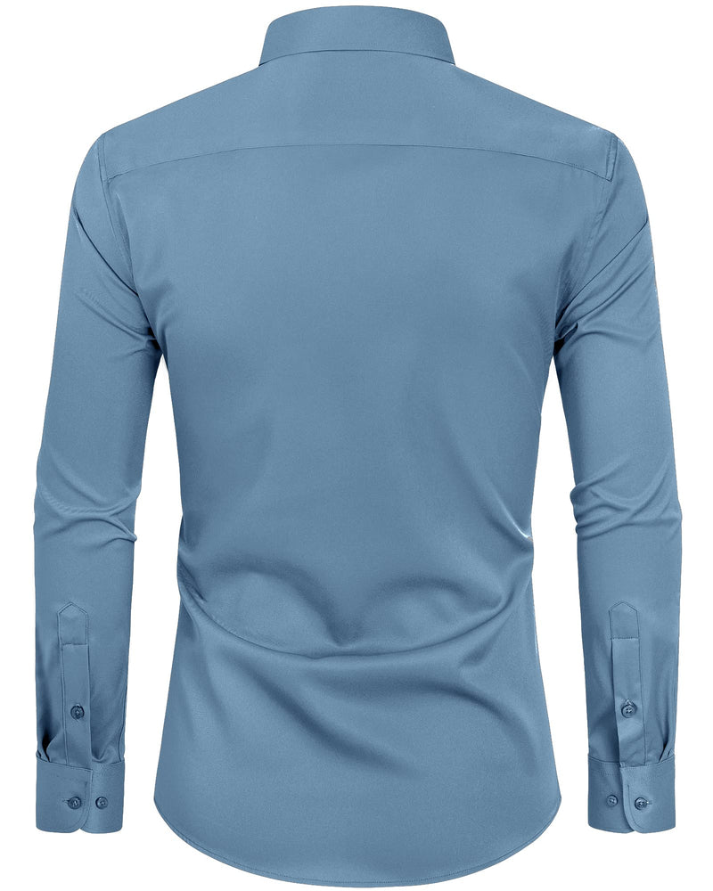 Men's Slim Fit Button Down Shirts Long Sleeve Stretch Wrinkle-Free Shirt Stain Sheild