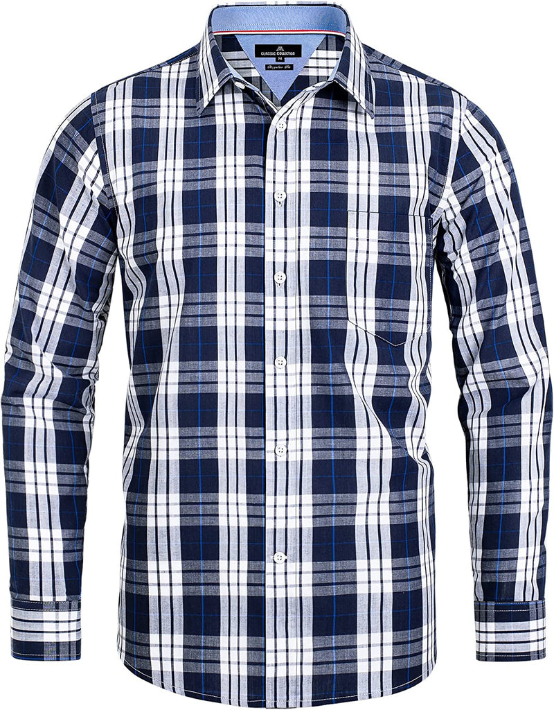 Alimens Men's Plaid Button Down Shirts Cotton Long Sleeve Dress Shirts Regular Fit Gingham Shirts