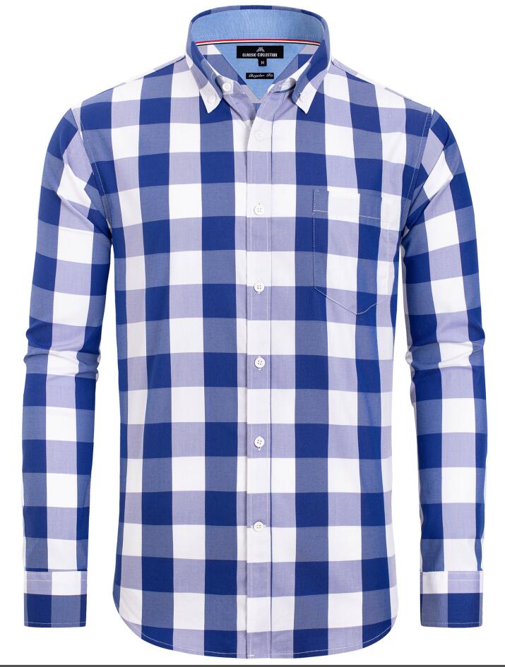 Alimens Men's Plaid Button Down Shirts Cotton Long Sleeve Dress Shirts Regular Fit Gingham Shirts