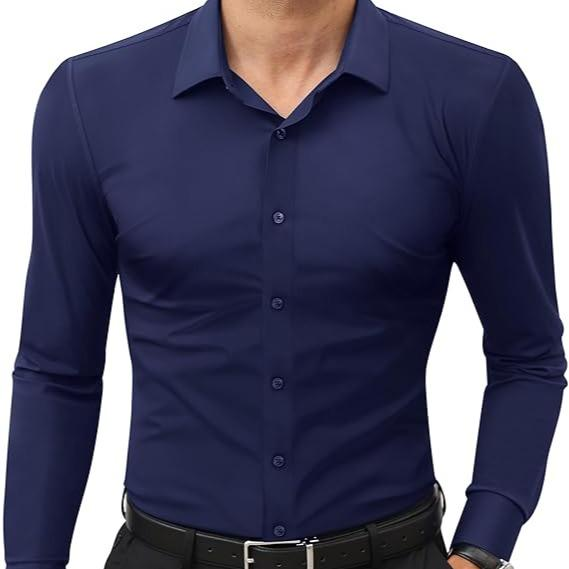 Alimens&Gentle Dress Shirts 16-Way Stretch Slim Fit Long Sleeve Button Down Shirts Wrinkle Free Traveler Shirts